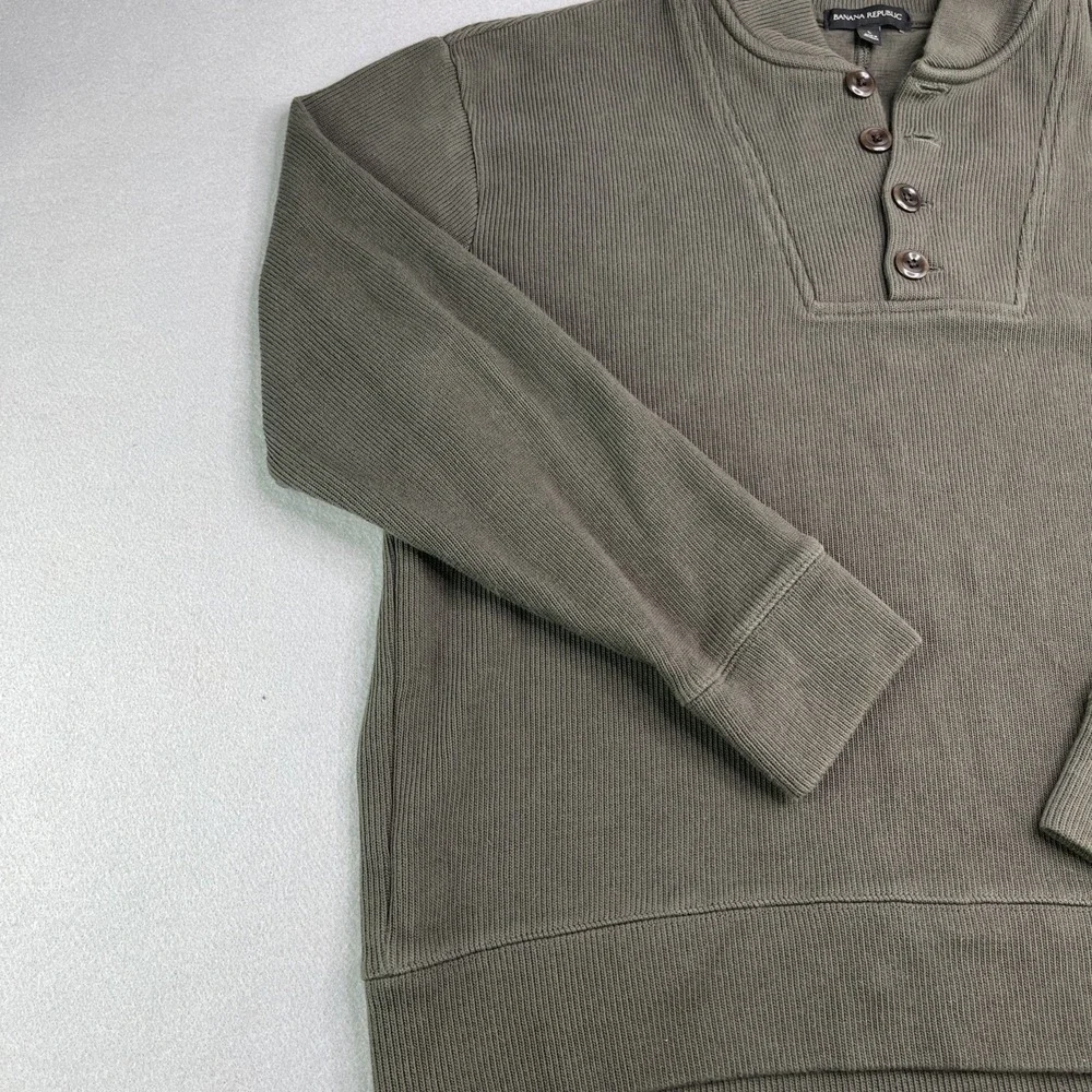 Banana Republic Sweater Pullover Earth Green 100% Cotton Men's Large 1/4 Button